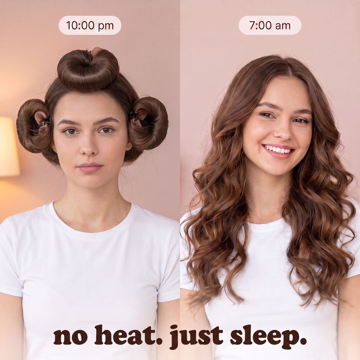 Before and after: rods at 10pm, soft curls at 7am