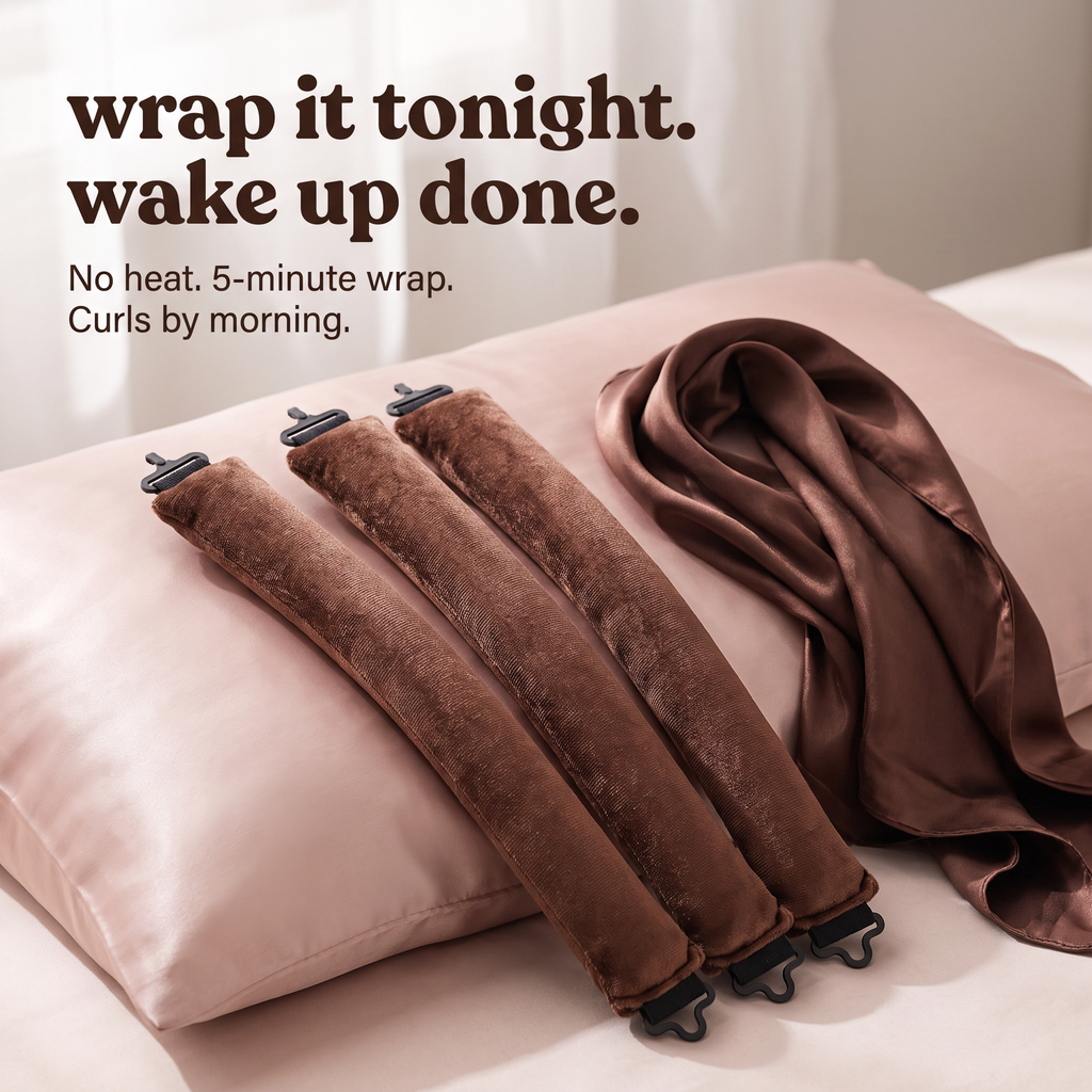 The Overnight Curl Set in cocoa: wrap it tonight, wake up done